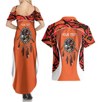 Personalized Orange Day Canada Couples Matching Summer Maxi Dress and Hawaiian Shirt Honouring The Children Haida Pattern - Wonder Print Shop