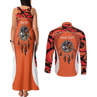 Personalized Orange Day Canada Couples Matching Tank Maxi Dress and Long Sleeve Button Shirt Honouring The Children Haida Pattern - Wonder Print Shop