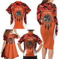 Personalized Orange Day Canada Family Matching Long Sleeve Bodycon Dress and Hawaiian Shirt Honouring The Children Haida Pattern - Wonder Print Shop