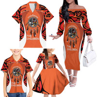 Personalized Orange Day Canada Family Matching Off The Shoulder Long Sleeve Dress and Hawaiian Shirt Honouring The Children Haida Pattern - Wonder Print Shop