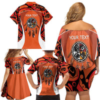 Personalized Orange Day Canada Family Matching Off Shoulder Short Dress and Hawaiian Shirt Honouring The Children Haida Pattern - Wonder Print Shop