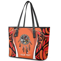 Personalized Orange Day Canada Leather Tote Bag Honouring The Children Haida Pattern - Wonder Print Shop