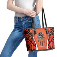 Personalized Orange Day Canada Leather Tote Bag Honouring The Children Haida Pattern - Wonder Print Shop