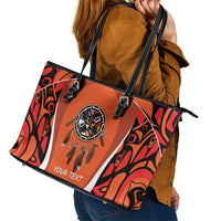 Personalized Orange Day Canada Leather Tote Bag Honouring The Children Haida Pattern - Wonder Print Shop