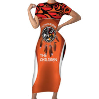 Personalized Orange Day Canada Short Sleeve Bodycon Dress Honouring The Children Haida Pattern - Wonder Print Shop