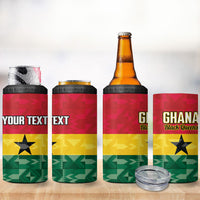 Ghana Football Custom 4 in 1 Can Cooler Tumbler Go Black Queens Kente Pattern