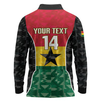 Ghana Football Custom Long Sleeve Polo Shirt Go Black Queens Kente Pattern