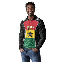 Ghana Football Custom Long Sleeve Polo Shirt Go Black Queens Kente Pattern