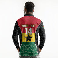 Ghana Football Custom Long Sleeve Polo Shirt Go Black Queens Kente Pattern