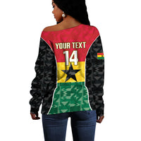 Ghana Football Custom Off Shoulder Sweater Go Black Queens Kente Pattern