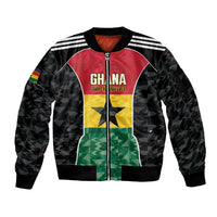 Ghana Football Custom Sleeve Zip Bomber Jacket Go Black Queens Kente Pattern