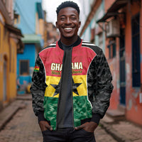 Ghana Football Custom Sleeve Zip Bomber Jacket Go Black Queens Kente Pattern