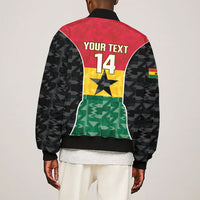 Ghana Football Custom Sleeve Zip Bomber Jacket Go Black Queens Kente Pattern