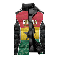 Ghana Football Custom Sleeveless Puffer Jacket Go Black Queens Kente Pattern
