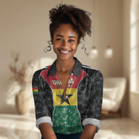 Ghana Football Custom Women Casual Shirt Go Black Queens Kente Pattern