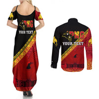 Presonalised Papua New Guinea Couples Matching Summer Maxi Dress and Long Sleeve Button Shirts Independen Stet bilong Papua Niugini Unique Version - Wonder Print Shop