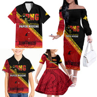 Presonalised Papua New Guinea Family Matching Off Shoulder Long Sleeve Dress and Hawaiian Shirt Independen Stet bilong Papua Niugini Unique Version - Wonder Print Shop