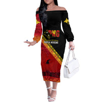 Presonalised Papua New Guinea Off The Shoulder Long Sleeve Dress Independen Stet bilong Papua Niugini Unique Version - Wonder Print Shop