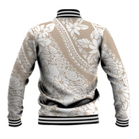 Polynesia Baseball Jacket Polynesian Tropical Flowers Beige Pastel Vibes - Wonder Print Shop