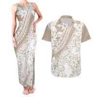 Polynesia Couples Matching Tank Maxi Dress and Hawaiian Shirt Polynesian Tropical Flowers Beige Pastel Vibes - Wonder Print Shop