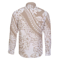 Polynesia Family Matching Off Shoulder Long Sleeve Dress and Hawaiian Shirt Polynesian Tropical Flowers Beige Pastel Vibes - Wonder Print Shop