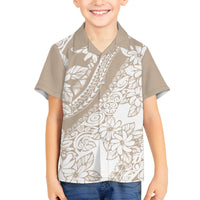 Polynesia Family Matching Puletasi Dress and Hawaiian Shirt Polynesian Tropical Flowers Beige Pastel Vibes - Wonder Print Shop