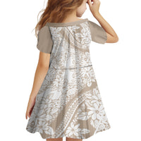 Polynesia Family Matching Short Sleeve Bodycon Dress and Hawaiian Shirt Polynesian Tropical Flowers Beige Pastel Vibes - Wonder Print Shop