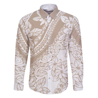 Polynesia Family Matching Short Sleeve Bodycon Dress and Hawaiian Shirt Polynesian Tropical Flowers Beige Pastel Vibes - Wonder Print Shop