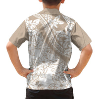 Polynesia Kid Hawaiian Shirt Polynesian Tropical Flowers Beige Pastel Vibes - Wonder Print Shop