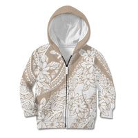 Polynesia Kid Hoodie Polynesian Tropical Flowers Beige Pastel Vibes - Wonder Print Shop