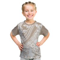 Polynesia Kid T Shirt Polynesian Tropical Flowers Beige Pastel Vibes - Wonder Print Shop