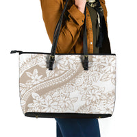 Polynesia Leather Tote Bag Polynesian Tropical Flowers Begie Pastel Vibes - Wonder Print Shop