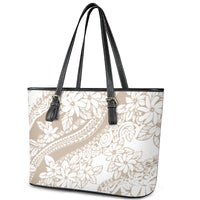 Polynesia Leather Tote Bag Polynesian Tropical Flowers Begie Pastel Vibes - Wonder Print Shop