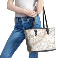 Polynesia Leather Tote Bag Polynesian Tropical Flowers Begie Pastel Vibes - Wonder Print Shop
