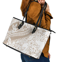 Polynesia Leather Tote Bag Polynesian Tropical Flowers Begie Pastel Vibes - Wonder Print Shop