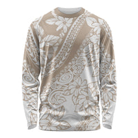 Polynesia Long Sleeve Shirt Polynesian Tropical Flowers Beige Pastel Vibes - Wonder Print Shop