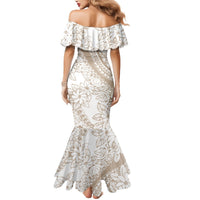 Polynesia Mermaid Dress Polynesian Tropical Flowers Beige Pastel Vibes - Wonder Print Shop