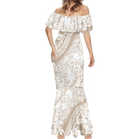 Polynesia Mermaid Dress Polynesian Tropical Flowers Beige Pastel Vibes - Wonder Print Shop