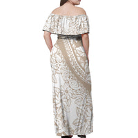 Polynesia Off Shoulder Maxi Dress Polynesian Tropical Flowers Beige Pastel Vibes - Wonder Print Shop