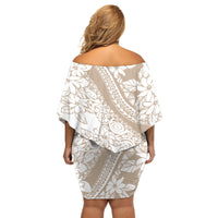 Polynesia Off Shoulder Short Dress Polynesian Tropical Flowers Beige Pastel Vibes - Wonder Print Shop