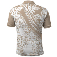 Polynesia Polo Shirt Polynesian Tropical Flowers Beige Pastel Vibes - Wonder Print Shop
