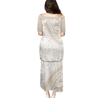 Polynesia Puletasi Polynesian Tropical Flowers Beige Pastel Vibes - Wonder Print Shop