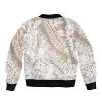 Polynesia Sleeve Zip Bomber Jacket Polynesian Tropical Flowers Beige Pastel Vibes - Wonder Print Shop