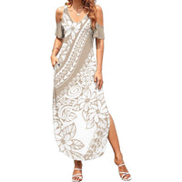 Polynesia Summer Maxi Dress Polynesian Tropical Flowers Beige Pastel Vibes - Wonder Print Shop