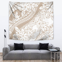 Polynesia Tapestry Polynesian Tropical Flowers Begie Pastel Vibes - Wonder Print Shop