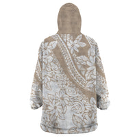 Polynesia Wearable Blanket Hoodie Polynesian Tropical Flowers Beige Pastel Vibes - Wonder Print Shop
