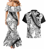 Polynesia Couples Matching Mermaid Dress and Hawaiian Shirt Polynesian Tropical Flowers Black Pastel Vibes - Wonder Print Shop