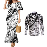 polynesia-couples-matching-mermaid-dress-and-long-sleeve-button-shirts-polynesian-tropical-flowers-black-pastel-vibes