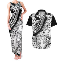 Polynesia Couples Matching Tank Maxi Dress and Hawaiian Shirt Polynesian Tropical Flowers Black Pastel Vibes - Wonder Print Shop