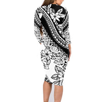 Polynesia Family Matching Long Sleeve Bodycon Dress and Hawaiian Shirt Polynesian Tropical Flowers Black Pastel Vibes - Wonder Print Shop